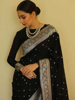Thumbnail for NOZ2TOZ Women Banarasi Silk Woven Saree With Blouse Piece - Black - Distacart