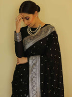 Thumbnail for NOZ2TOZ Women Banarasi Silk Woven Saree With Blouse Piece - Black - Distacart