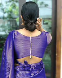 Thumbnail for Malishka Banarasi Silk Woven Saree With Blouse Piece - Royal Blue