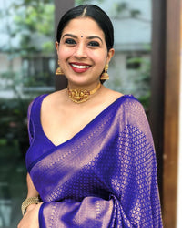 Thumbnail for Malishka Banarasi Silk Woven Saree With Blouse Piece - Royal Blue