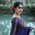 Thumbnail for NOZ2TOZ Women Banarasi Silk Woven Saree With Blouse Piece - Navy Blue - Distacart