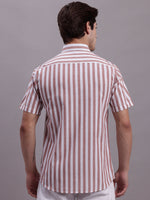 Thumbnail for Jainish Men's Red Vertical Striped Half Sleeve Casual Shirt - Distacart
