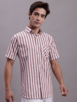 Thumbnail for Jainish Men's Red Vertical Striped Half Sleeve Casual Shirt - Distacart