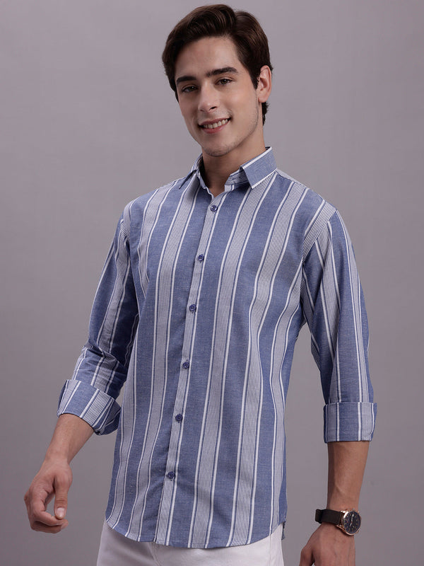Jainish Men's Striped Casual Shirt - Blue - Distacart