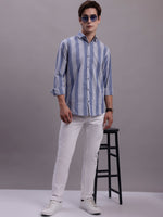 Thumbnail for Jainish Men's Striped Casual Shirt - Blue - Distacart
