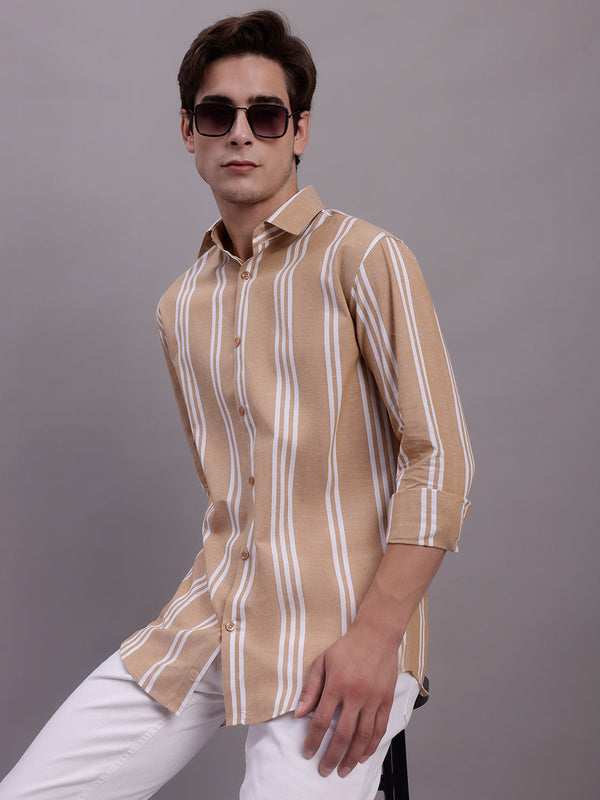 Jainish Men's Striped Casual Shirt - Brown - Distacart