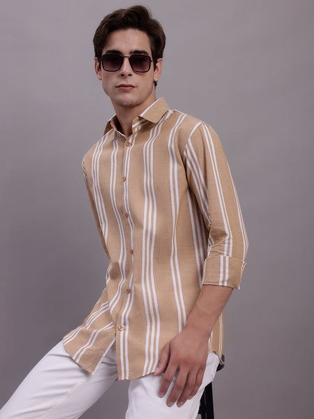 Jainish Men's Striped Casual Shirt - Brown - Distacart