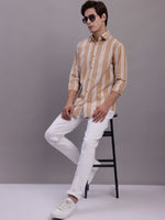 Thumbnail for Jainish Men's Striped Casual Shirt - Brown - Distacart