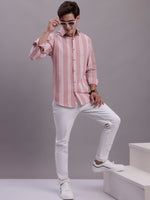 Thumbnail for Jainish Men's Striped Casual Shirt - Coral - Distacart