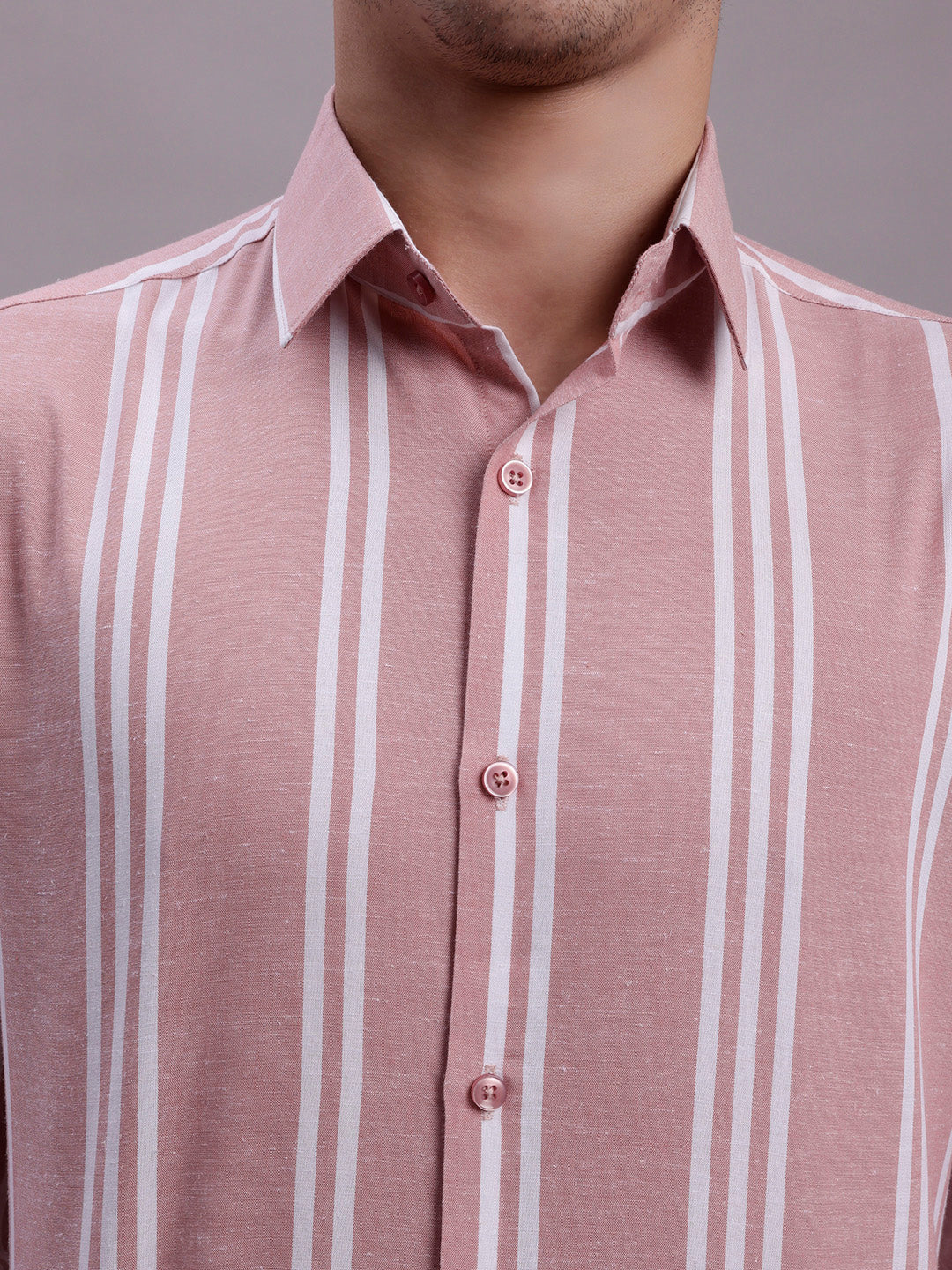 Jainish Men's Striped Casual Shirt - Coral - Distacart