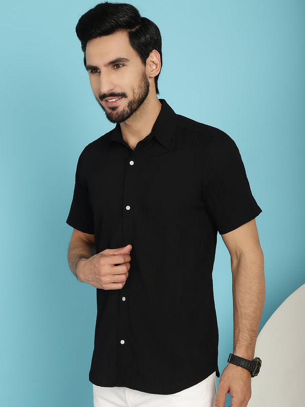 Indian Needle Men's Striped Casual Shirt - Black - Distacart