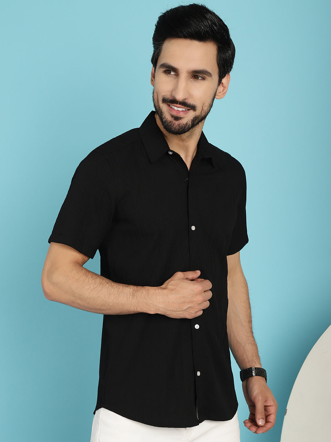 Indian Needle Men's Striped Casual Shirt - Black - Distacart