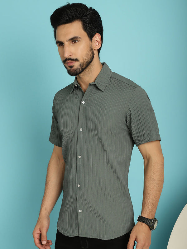 Indian Needle Men's Striped Casual Shirt - Grey - Distacart