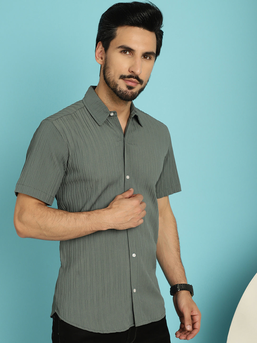 Indian Needle Men's Striped Casual Shirt - Grey - Distacart