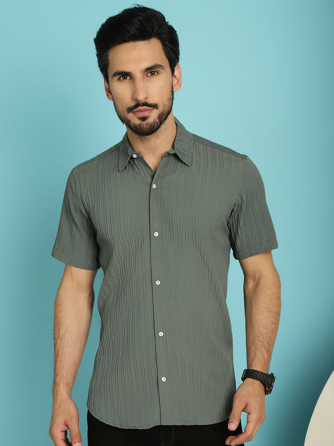 Indian Needle Men's Striped Casual Shirt - Grey - Distacart