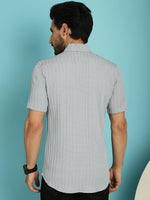 Thumbnail for Indian Needle Men's Striped Casual Shirt - Light-Grey - Distacart