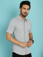 Thumbnail for Indian Needle Men's Striped Casual Shirt - Light-Grey - Distacart