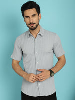 Thumbnail for Indian Needle Men's Striped Casual Shirt - Light-Grey - Distacart