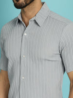 Thumbnail for Indian Needle Men's Striped Casual Shirt - Light-Grey - Distacart