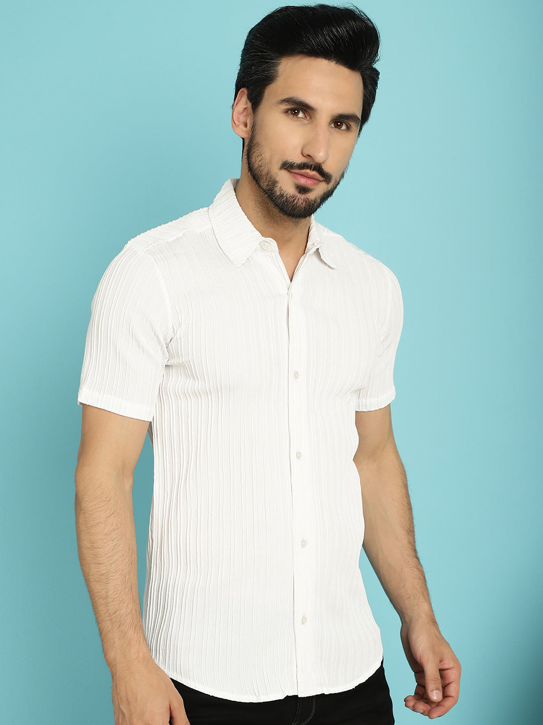 Indian Needle Men's Striped Casual Shirt - White - Distacart