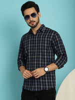 Thumbnail for Indian Needle Men's Checked Casual Shirt - Navy Blue - Distacart