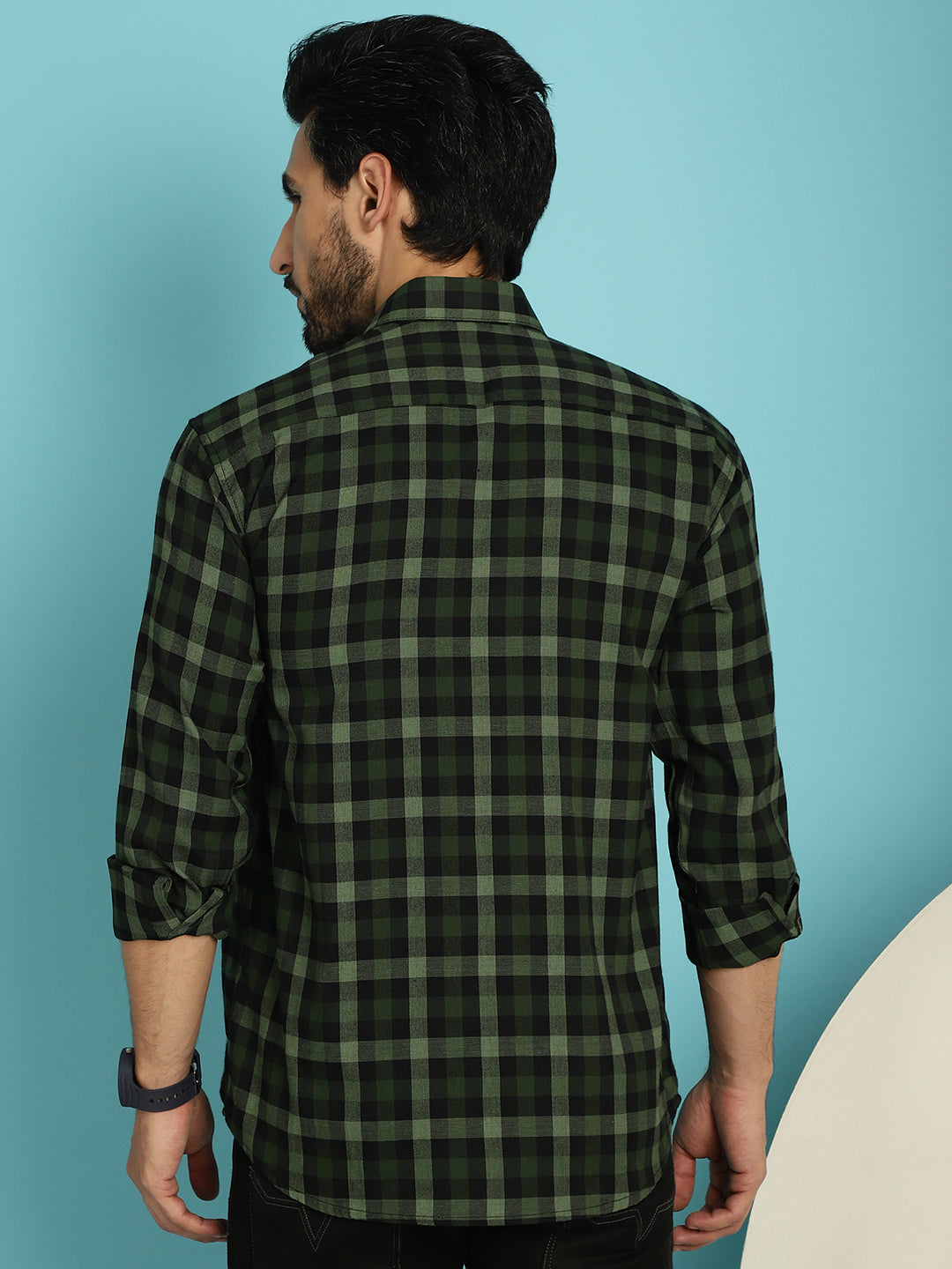Indian Needle Men's Checked Casual Shirt - Olive - Distacart