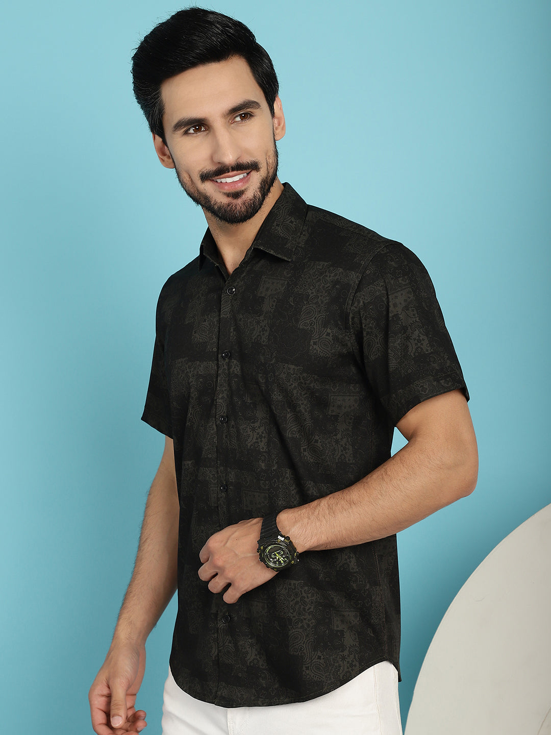 Indian Needle Men's Printed Casual Shirt - Black - Distacart