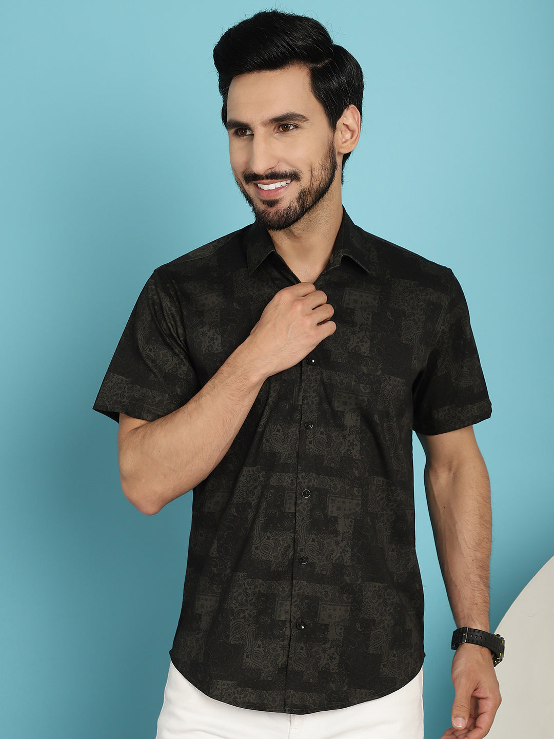 Indian Needle Men's Printed Casual Shirt - Black - Distacart