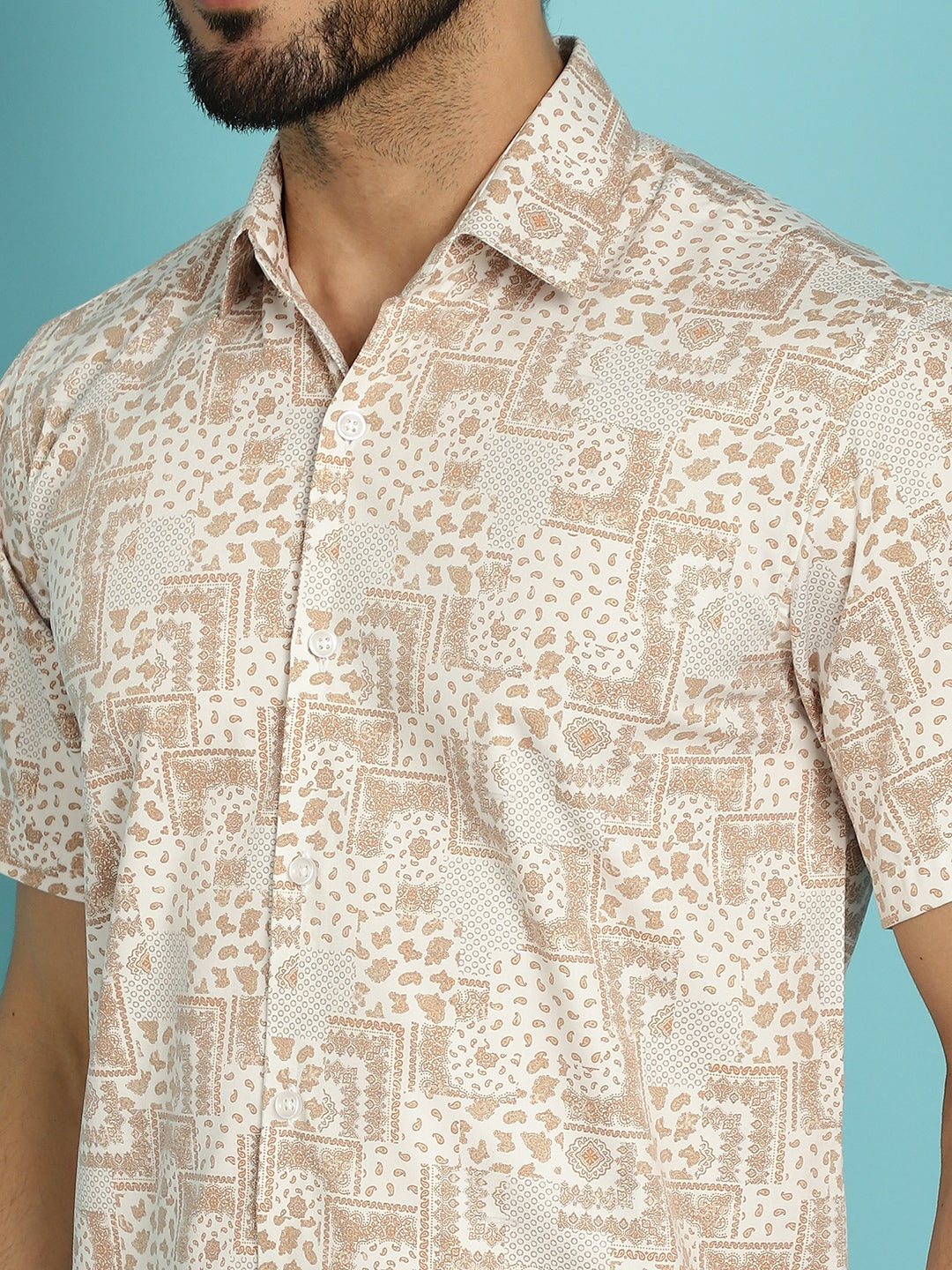 Indian Needle Men's Printed Casual Shirt - Peach - Distacart
