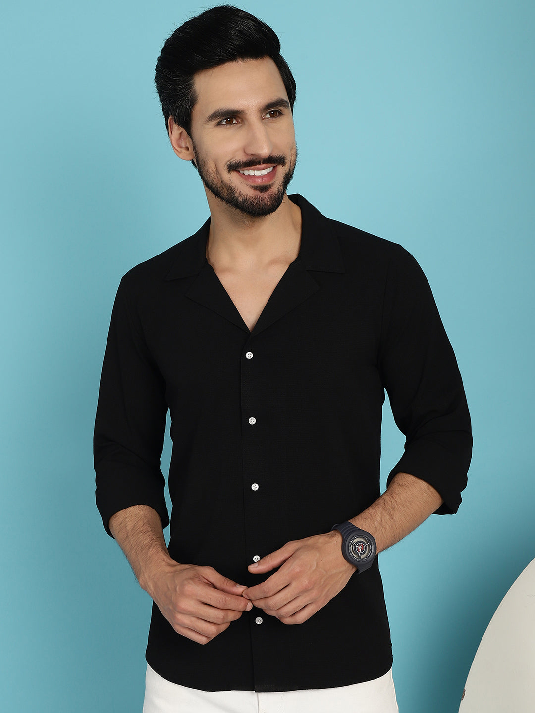 Indian Needle Men's Lapel Collar Casual Shirt - Black - Distacart