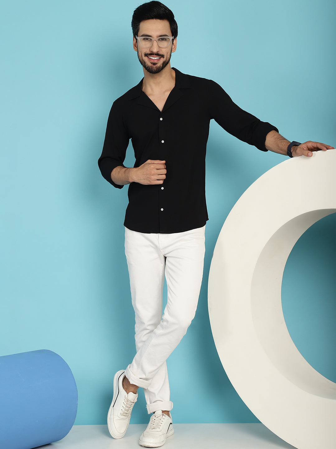 Indian Needle Men's Lapel Collar Casual Shirt - Black - Distacart