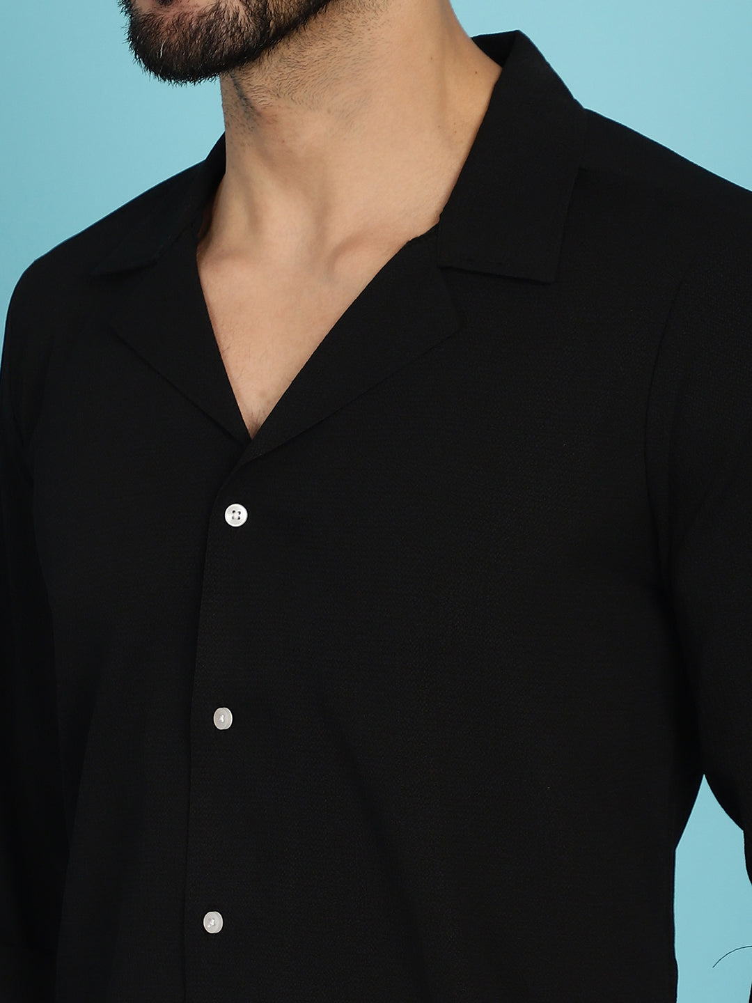 Indian Needle Men's Lapel Collar Casual Shirt - Black - Distacart