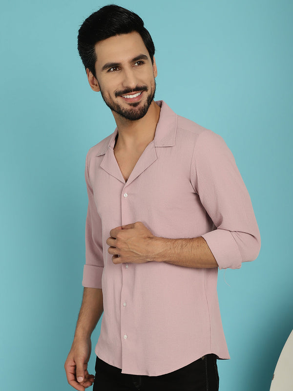 Indian Needle Men's Lapel Collar Casual Shirt - Magenta - Distacart