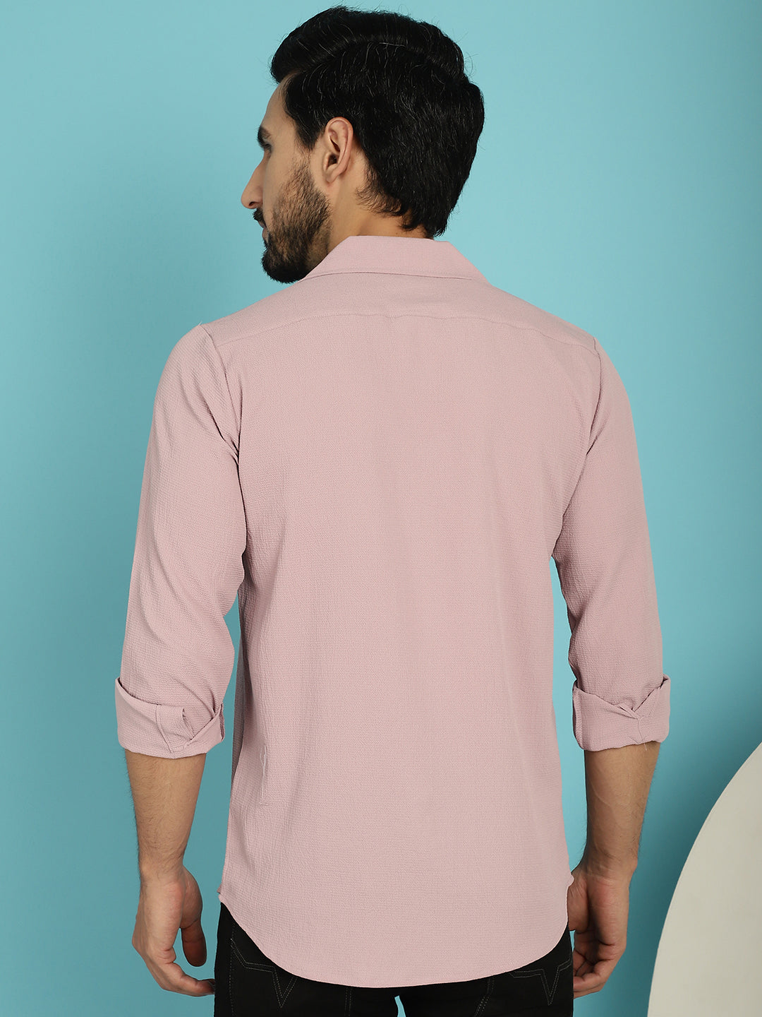 Indian Needle Men's Lapel Collar Casual Shirt - Magenta - Distacart