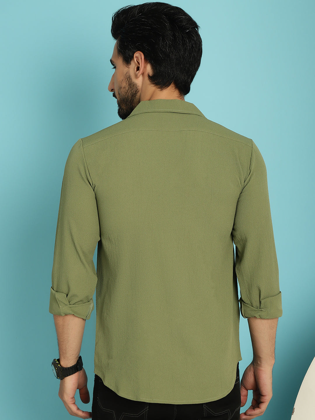 Indian Needle Men's Lapel Collar Casual Shirt - Olive - Distacart