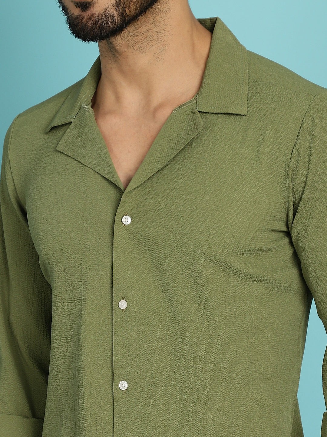 Indian Needle Men's Lapel Collar Casual Shirt - Olive - Distacart