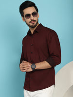 Thumbnail for Indian Needle Men's Woven Design Casual Shirt - Maroon - Distacart