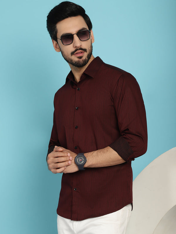 Indian Needle Men's Woven Design Casual Shirt - Maroon - Distacart