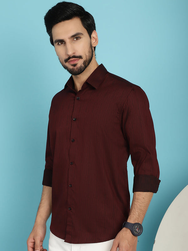 Indian Needle Men's Woven Design Casual Shirt - Maroon - Distacart