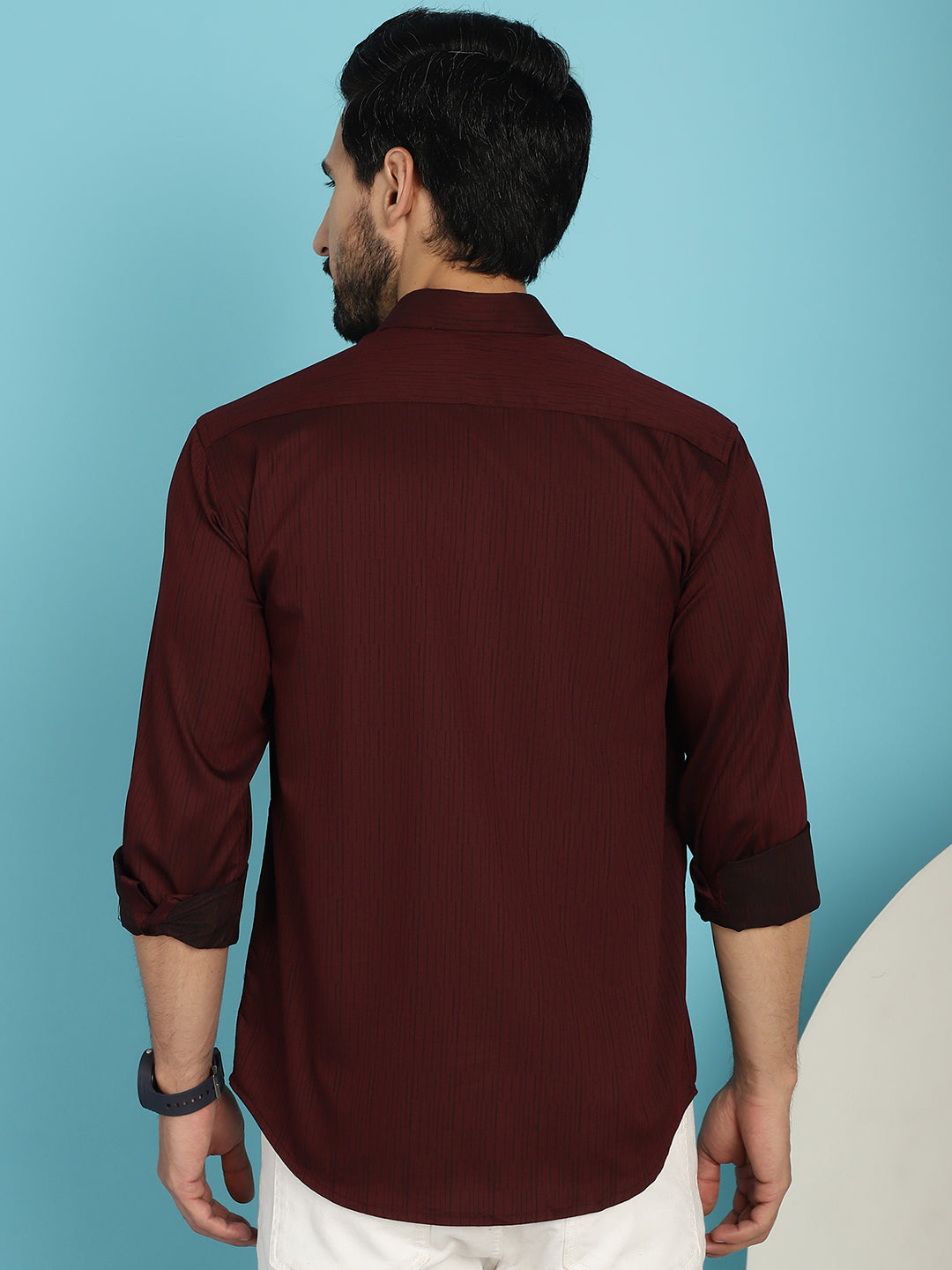 Indian Needle Men's Woven Design Casual Shirt - Maroon - Distacart