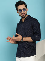 Thumbnail for Indian Needle Men's Printed Casual Shirt - Navy Blue - Distacart