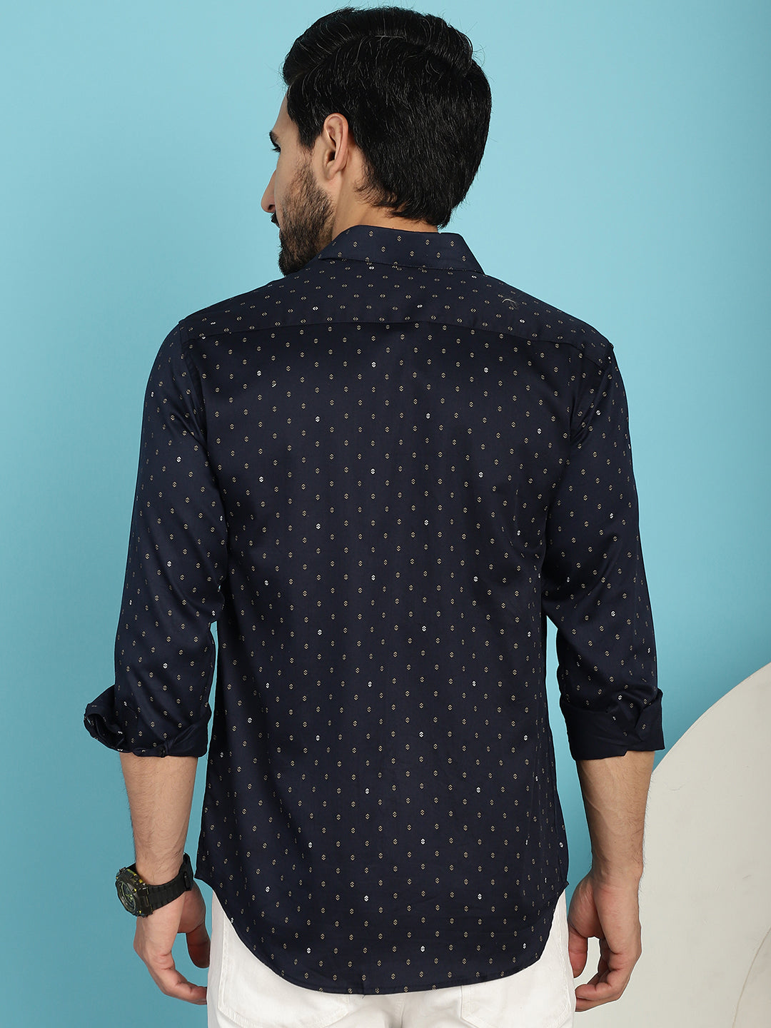 Indian Needle Men's Printed Casual Shirt - Navy Blue - Distacart