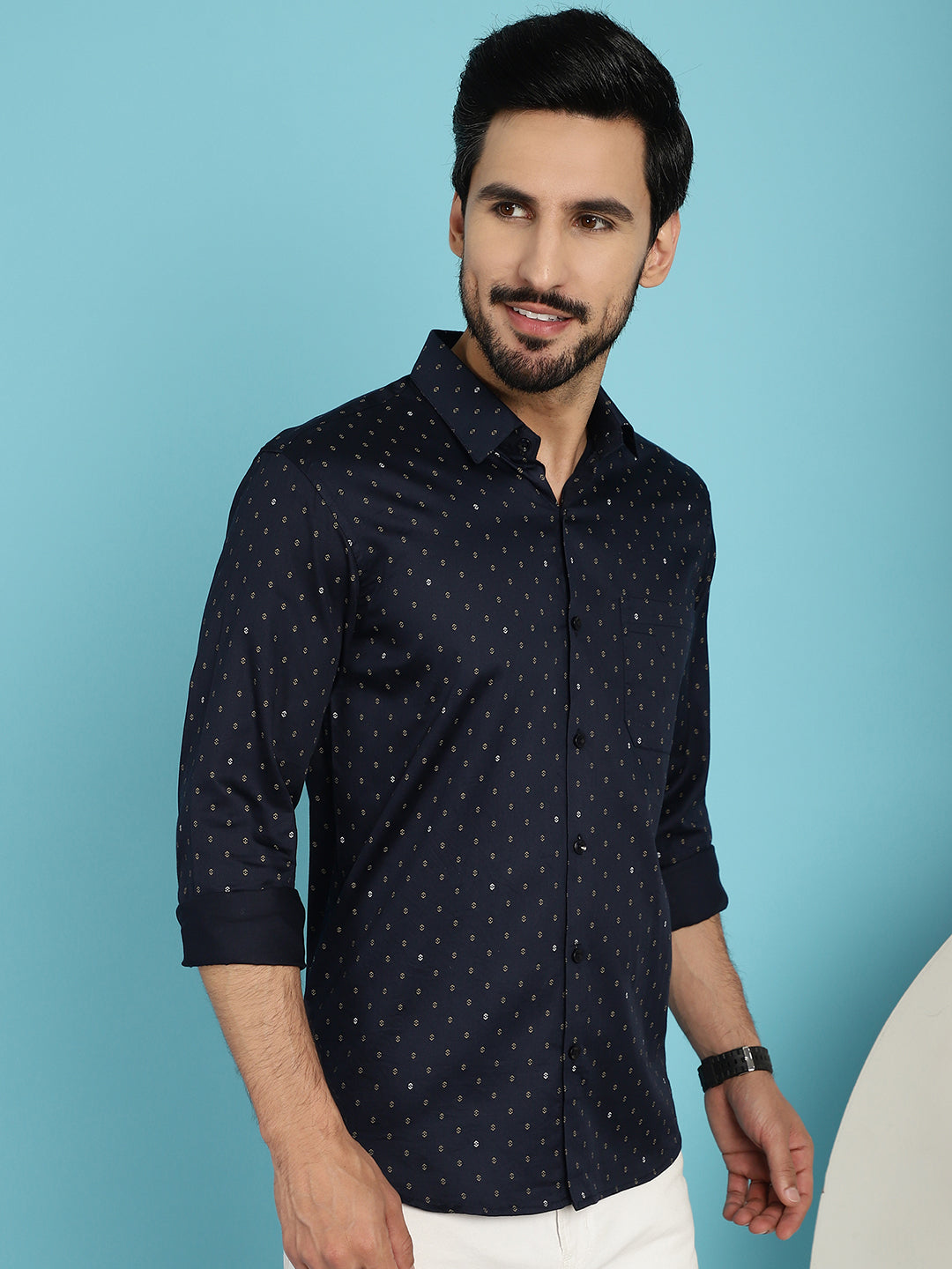 Indian Needle Men's Printed Casual Shirt - Navy Blue - Distacart