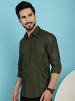 Thumbnail for Indian Needle Men's Olive Green Checked Casual Shirt - Olive - Distacart