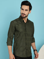 Thumbnail for Indian Needle Men's Olive Green Checked Casual Shirt - Olive - Distacart