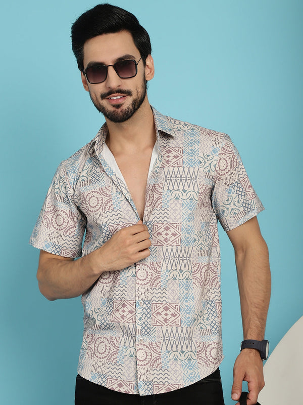 Indian Needle Men's Beige Printed Casual Shirt - Beige - Distacart