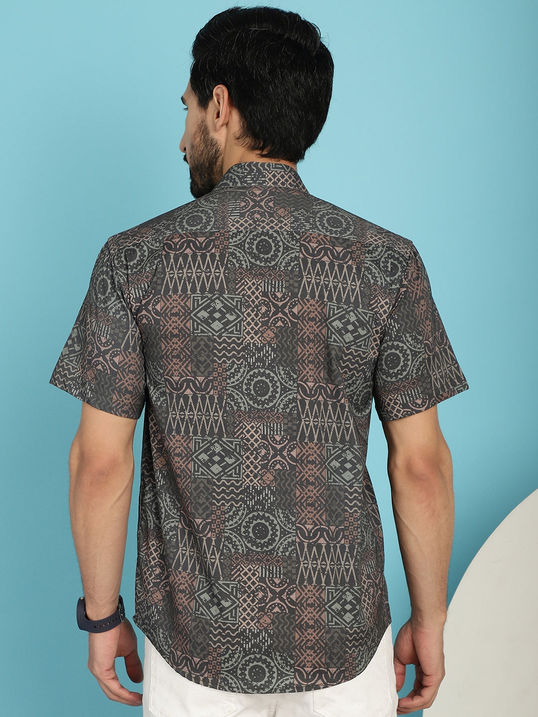 Indian Needle Men's Dark-Grey Printed Casual Shirt - Dark-Grey - Distacart