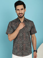 Thumbnail for Indian Needle Men's Dark-Grey Printed Casual Shirt - Dark-Grey - Distacart