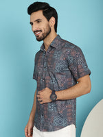Thumbnail for Indian Needle Men's Grey Printed Casual Shirt - Grey - Distacart