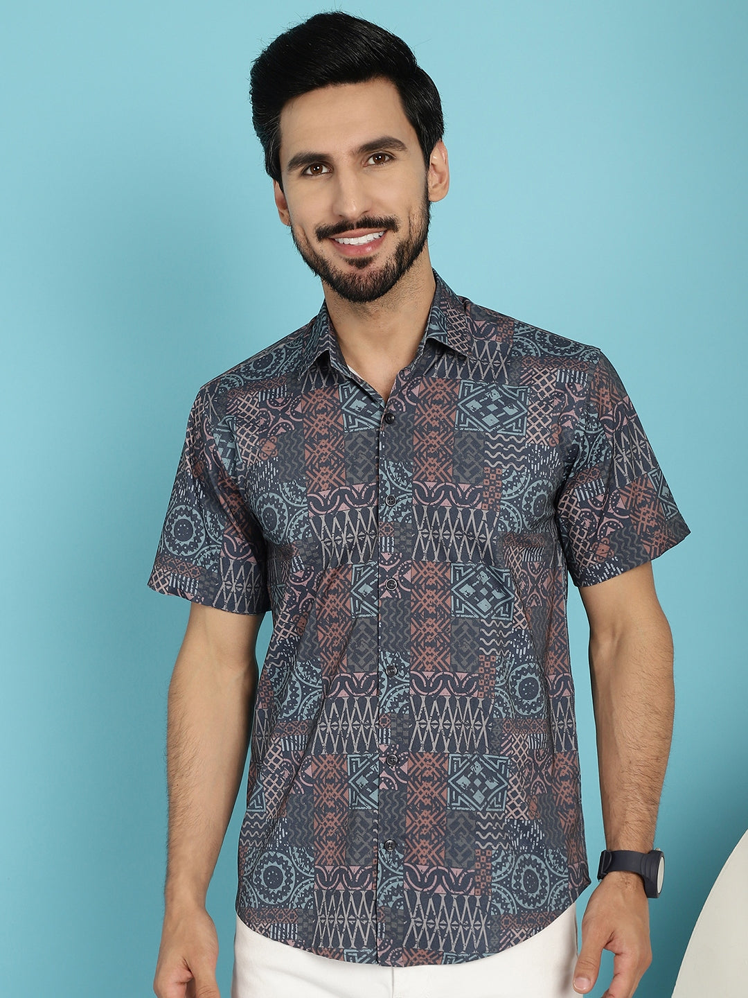 Indian Needle Men's Grey Printed Casual Shirt - Grey - Distacart